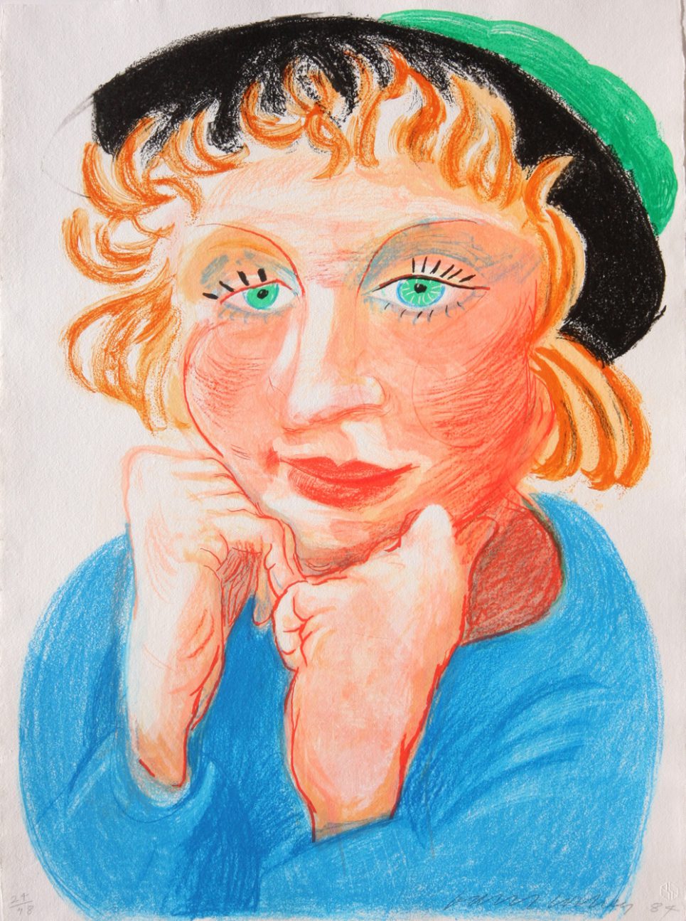 David Hockney Celia with Green Hat
