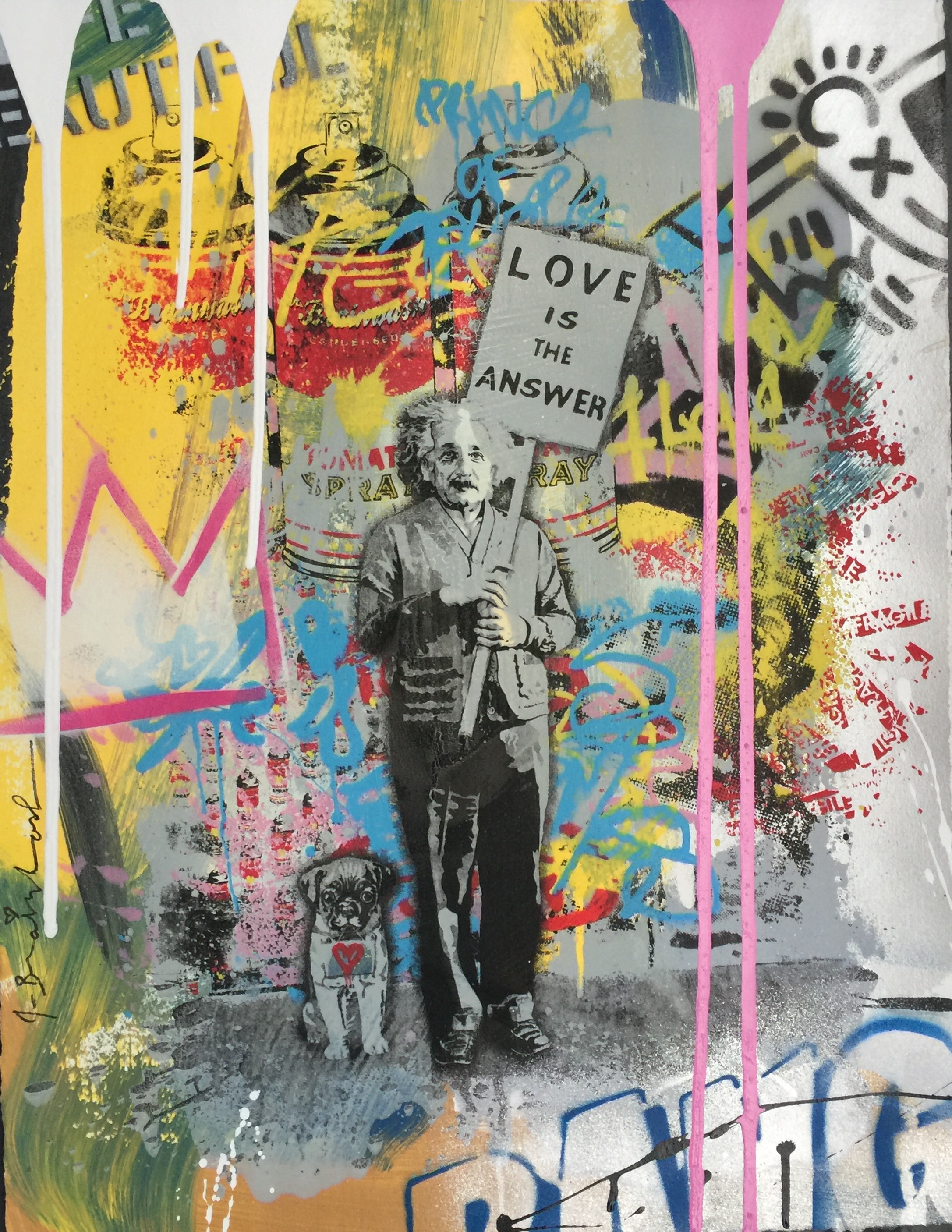 Mr Brainwash Love Is The Answer Unique Mixed Media On Paper