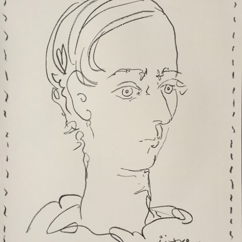 Pablo Picasso Original Poster Lithograph created for the Musee d'Art Moderne, Ceret featuring the lithograph portrait of Manolo Huguet. Edition size: 500 on Velin paper. Printed by Mourlot, Paris. Czwiklitzer 27; Bloch 1278; Mourlot 301