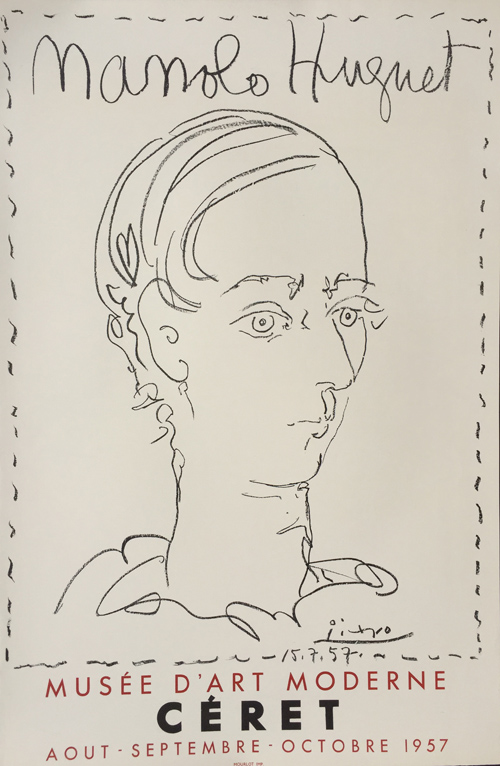 Pablo Picasso Original Poster Lithograph created for the Musee d'Art Moderne, Ceret featuring the lithograph portrait of Manolo Huguet. Edition size: 500 on Velin paper. Printed by Mourlot, Paris. Czwiklitzer 27; Bloch 1278; Mourlot 301