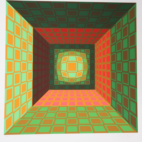 Victor Vasarely - Green Orange Composition
