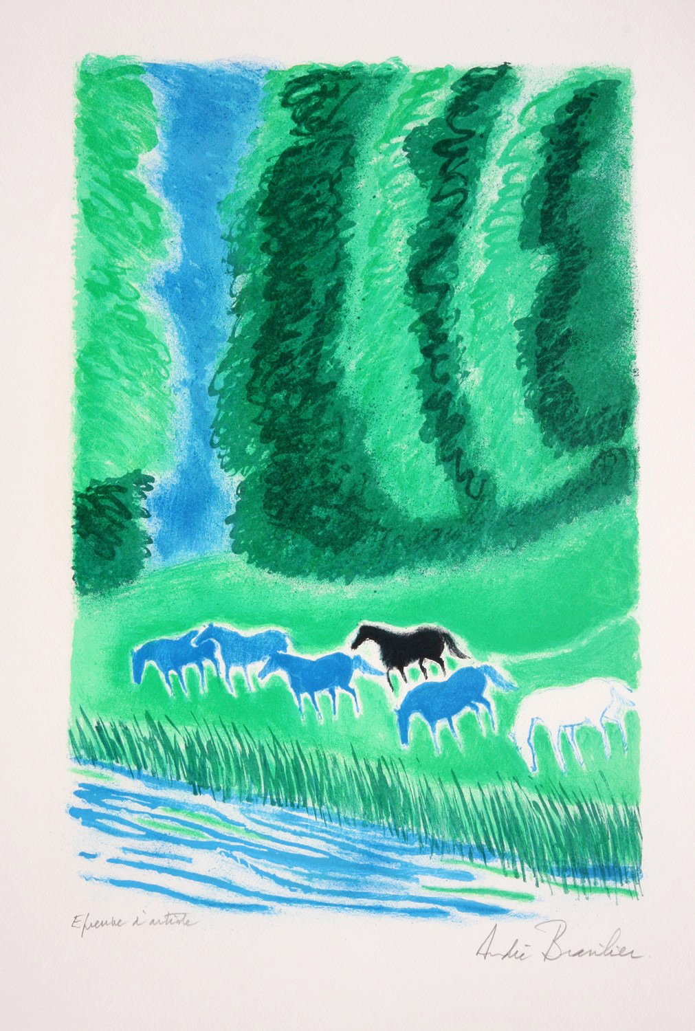 Andre Brasilier Chevaux Au Bord De L eau 1993 Denis Bloch Fine Art Andre Brasilier Chevaux Au Bord De L eau 1993 Denis Bloch Fine Art