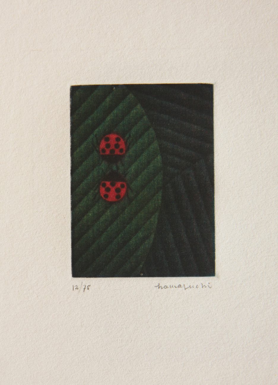 Two Ladybugs on Leaf (c. 1984) by Yozo Hamaguchi