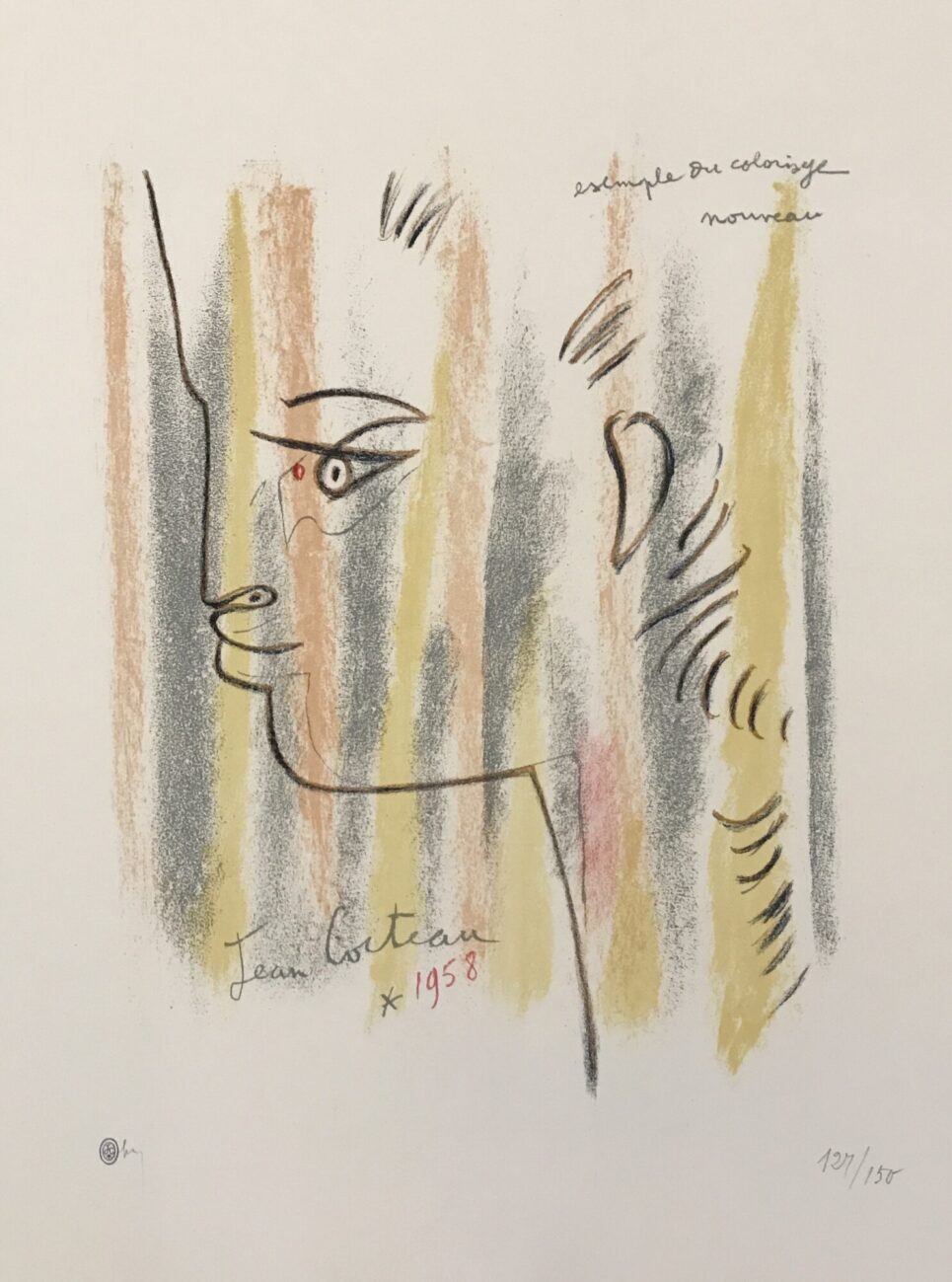 Jean Cocteau - Profile in Yellow, Pink, and Green